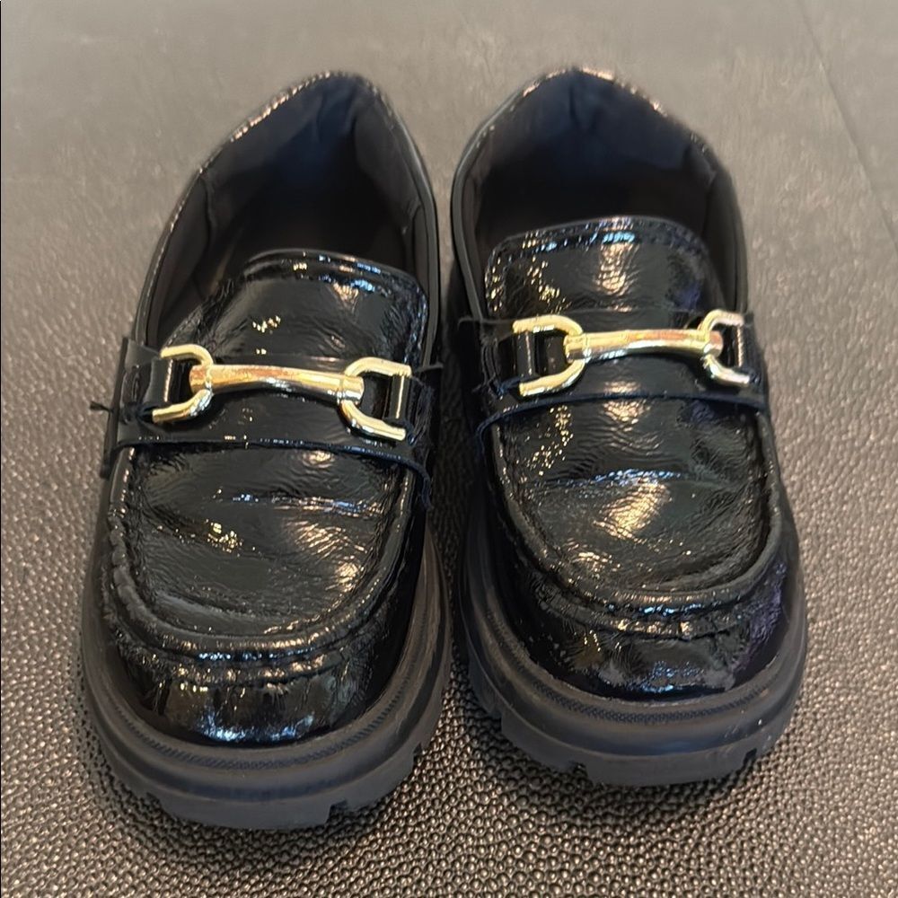 Zara Black and Gold Loafers with Chunky Platform size 9/ 25